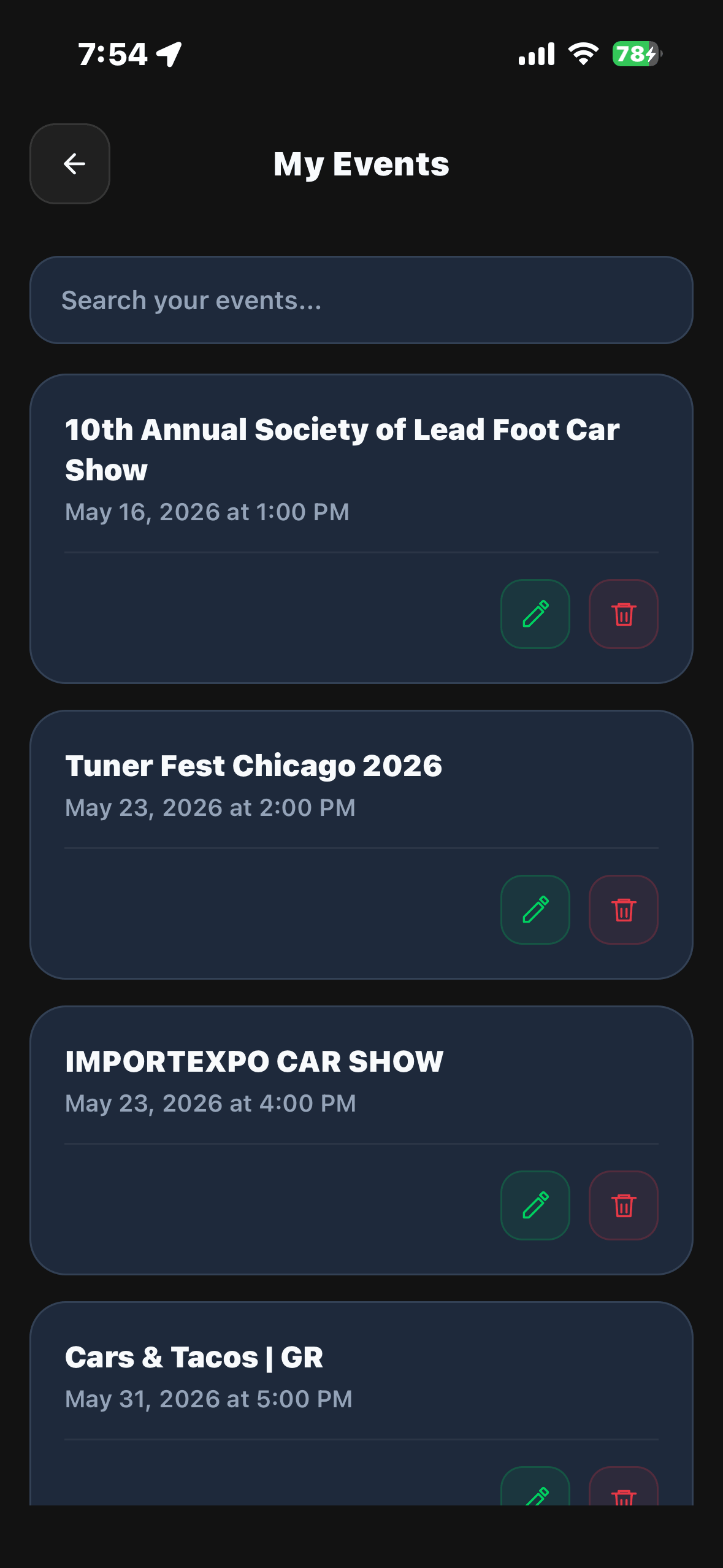 ModifySociety app — save meets to your calendar